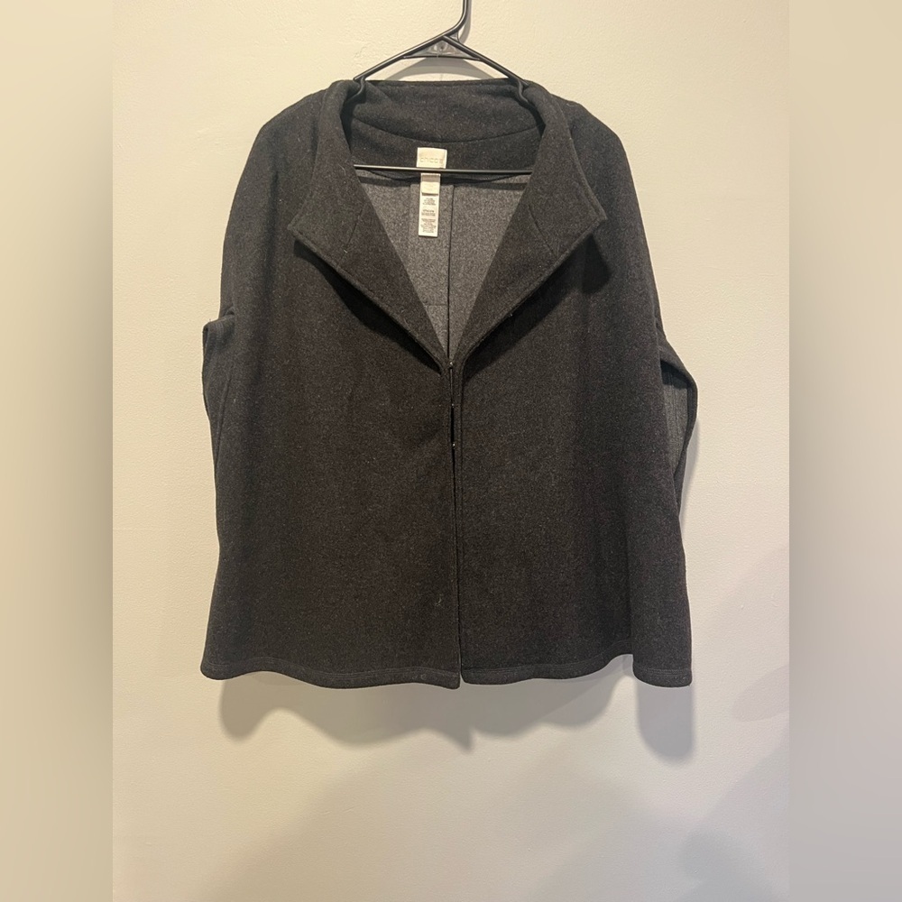 Chico’s Jacket S/M Black Knit Zip Front Lightweight Coat